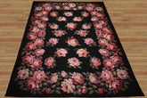 9x12 Black, Pink, Green Color Hand Woven French Aubusson Needlepoint  Wool Traditional Oriental Rug